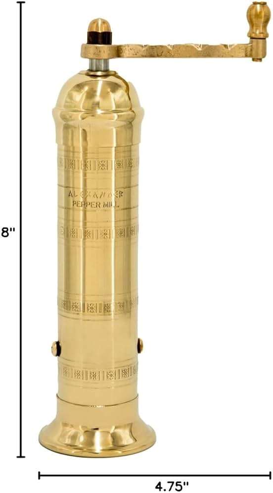 Alexander Home Original Greek Pepper Mill, 8-Inch Brass – European Manual Pepper Grinder Refillable - Image 3