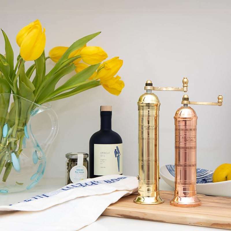Alexander Home Original Greek Pepper Mill, 9-Inch Brass – European Manual Pepper Grinder Refillable - Image 8