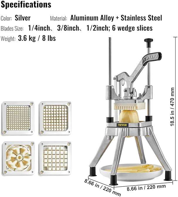 VEVOR Commercial Vegetable Chopper w/ 4 Replacement Blades, Stainless Steel French Fry Cutter Potato Dicer & Fruit Slicer for Restaurants & Home Kitchen - Image 3