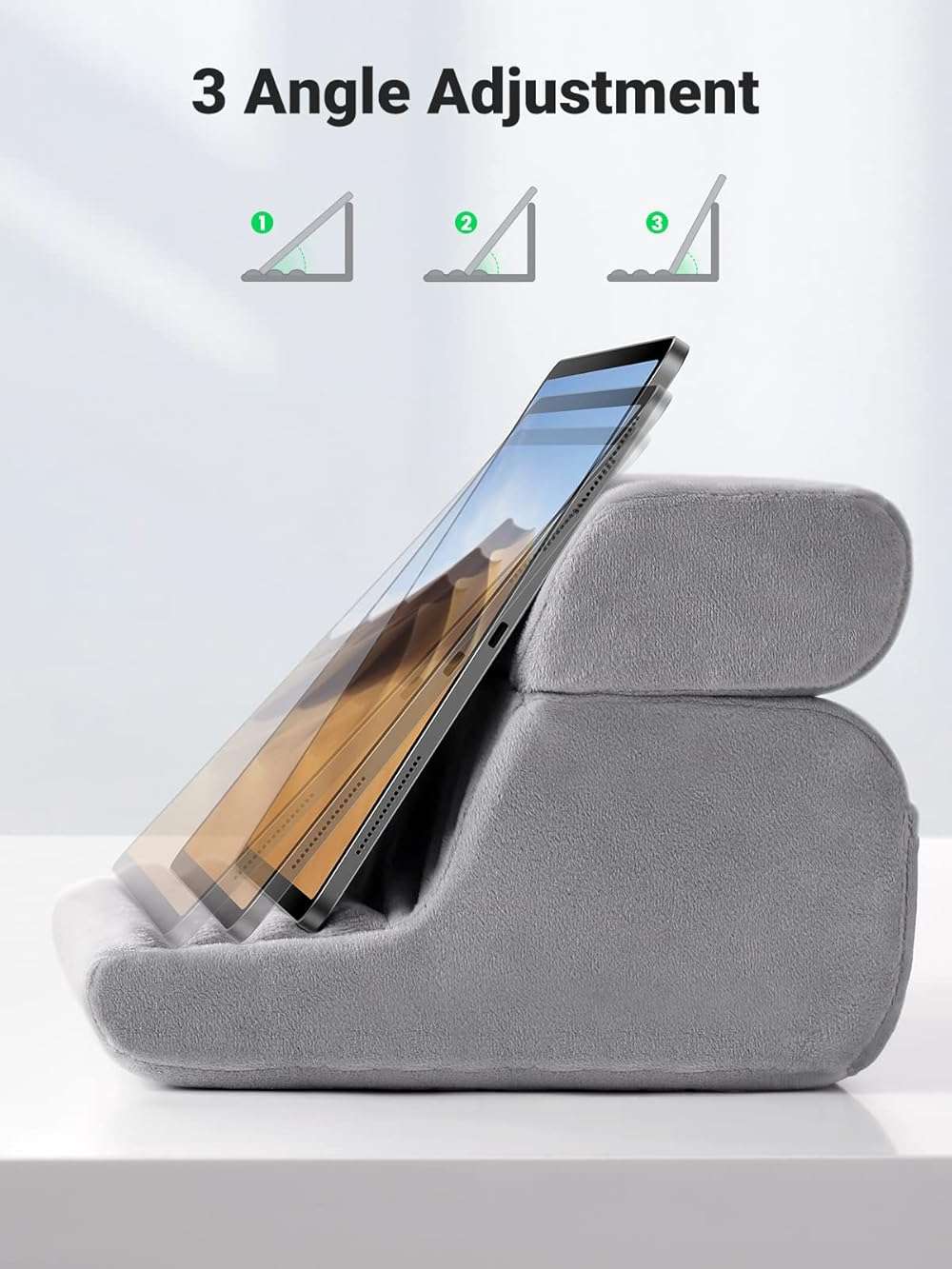 UGREEN Tablet Pillow Stand for Lap Soft Holder Bed with 3 Viewing Angles Adjustable Home Office Accessories Compatible with iPad Pro 13 12 11 10.5 Air Mini 5 4 3 2 Phone 16 15 14 E-Reader Grey - Image 6
