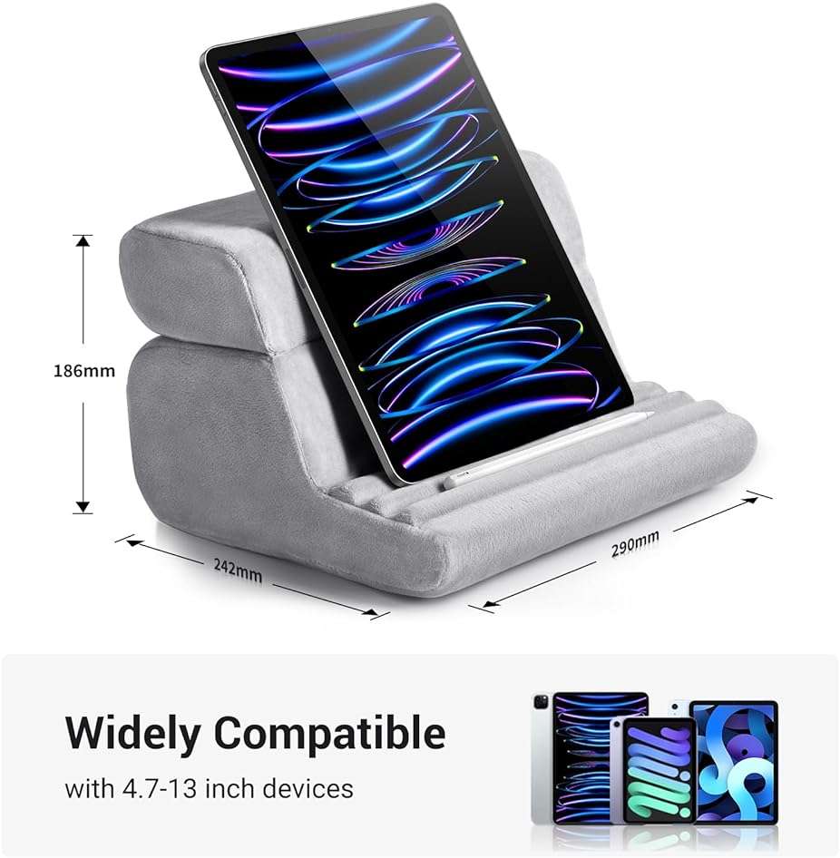 UGREEN Tablet Pillow Stand for Lap Soft Holder Bed with 3 Viewing Angles Adjustable Home Office Accessories Compatible with iPad Pro 13 12 11 10.5 Air Mini 5 4 3 2 Phone 16 15 14 E-Reader Grey - Image 7