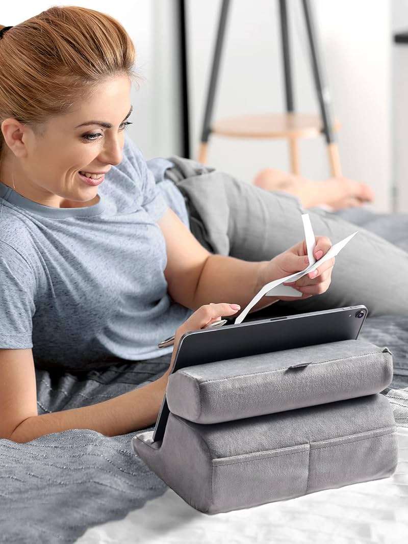 UGREEN Tablet Pillow Stand for Lap Soft Holder Bed with 3 Viewing Angles Adjustable Home Office Accessories Compatible with iPad Pro 13 12 11 10.5 Air Mini 5 4 3 2 Phone 16 15 14 E-Reader Grey - Image 8