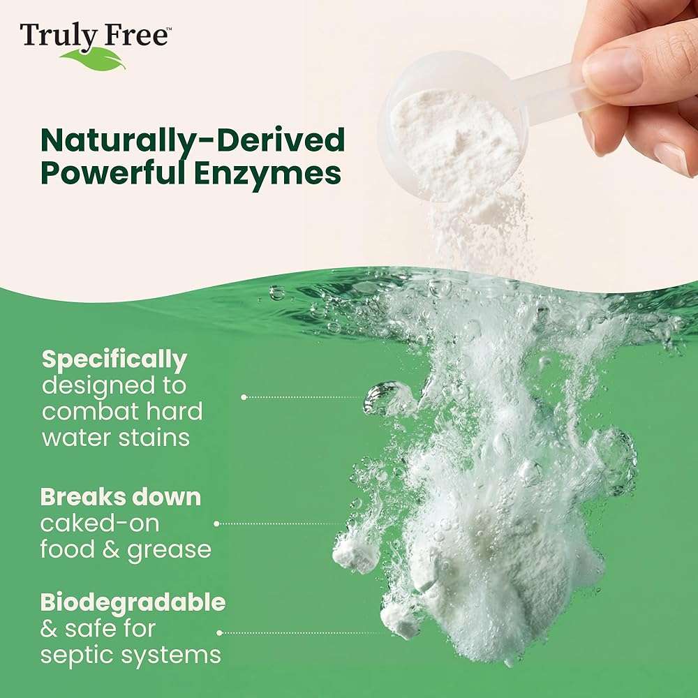 Truly Free Dishwasher Detergent Powder | Natural Dish Detergent, Dishwasher Soap | Plastic Free, Plant-Based, Clean, Heavy Duty Hard Water Stain & Grease Remover | Fragrance Free | 12.5 oz (Pack of 1) - Image 2