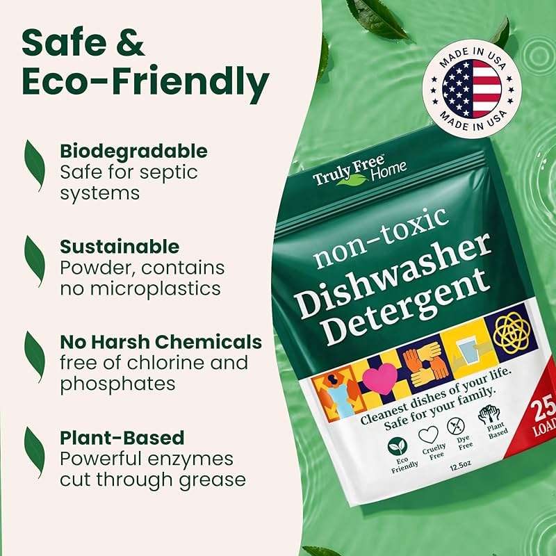 Truly Free Dishwasher Detergent Powder | Natural Dish Detergent, Dishwasher Soap | Plastic Free, Plant-Based, Clean, Heavy Duty Hard Water Stain & Grease Remover | Fragrance Free | 12.5 oz (Pack of 1) - Image 4