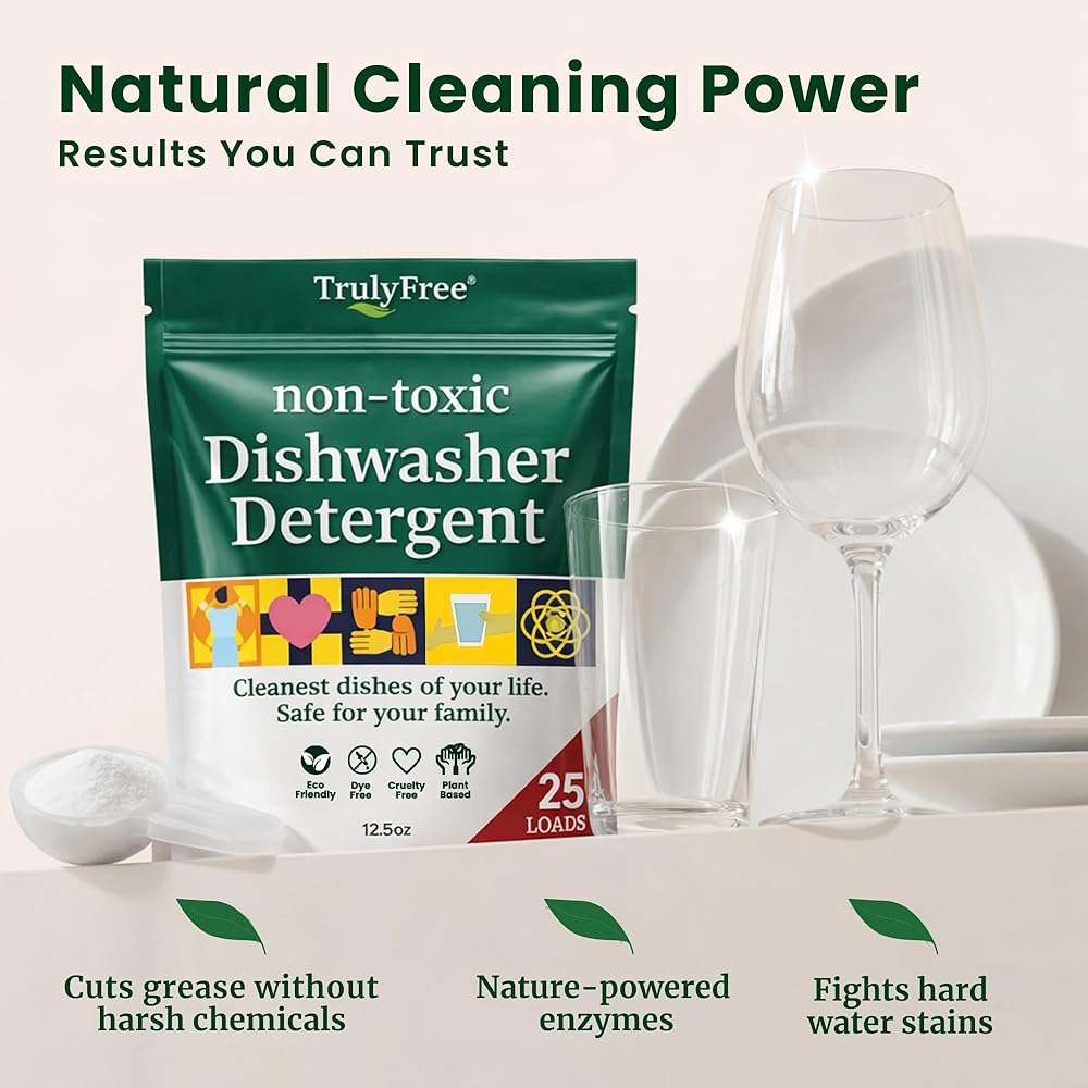 Truly Free Dishwasher Detergent Powder | Natural Dish Detergent, Dishwasher Soap | Plastic Free, Plant-Based, Clean, Heavy Duty Hard Water Stain & Grease Remover | Fragrance Free | 12.5 oz (Pack of 1) - Image 7