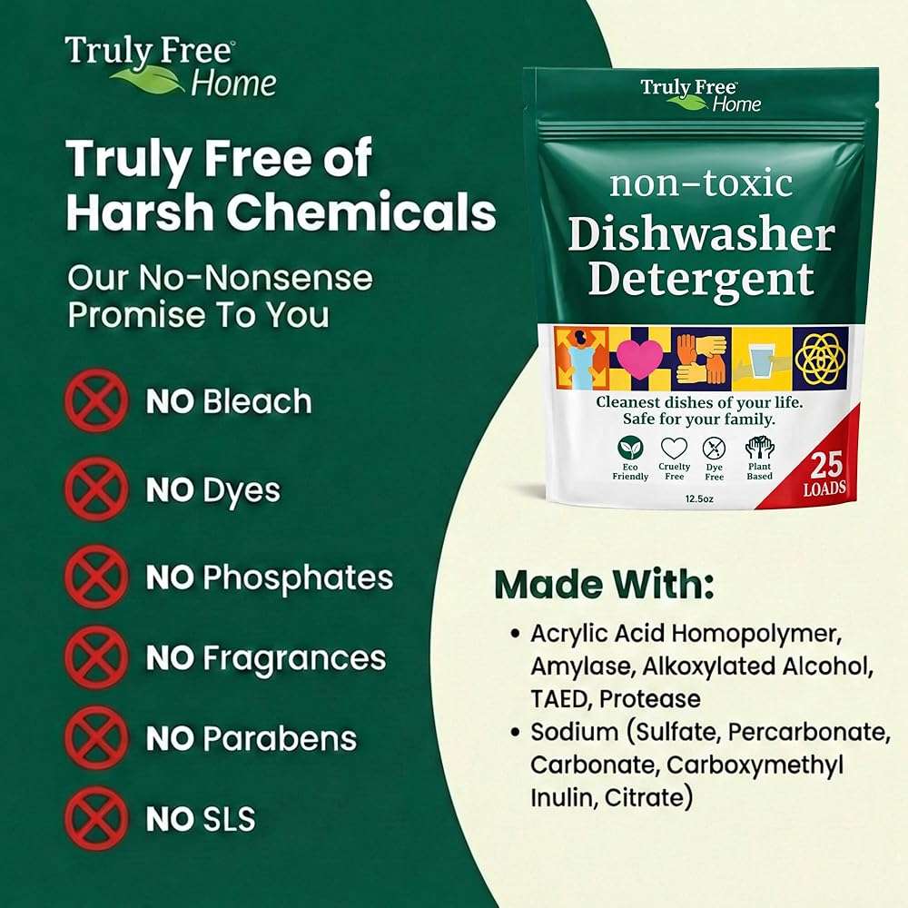Truly Free Dishwasher Detergent Powder | Natural Dish Detergent, Dishwasher Soap | Plastic Free, Plant-Based, Clean, Heavy Duty Hard Water Stain & Grease Remover | Fragrance Free | 12.5 oz (Pack of 1) - Image 10