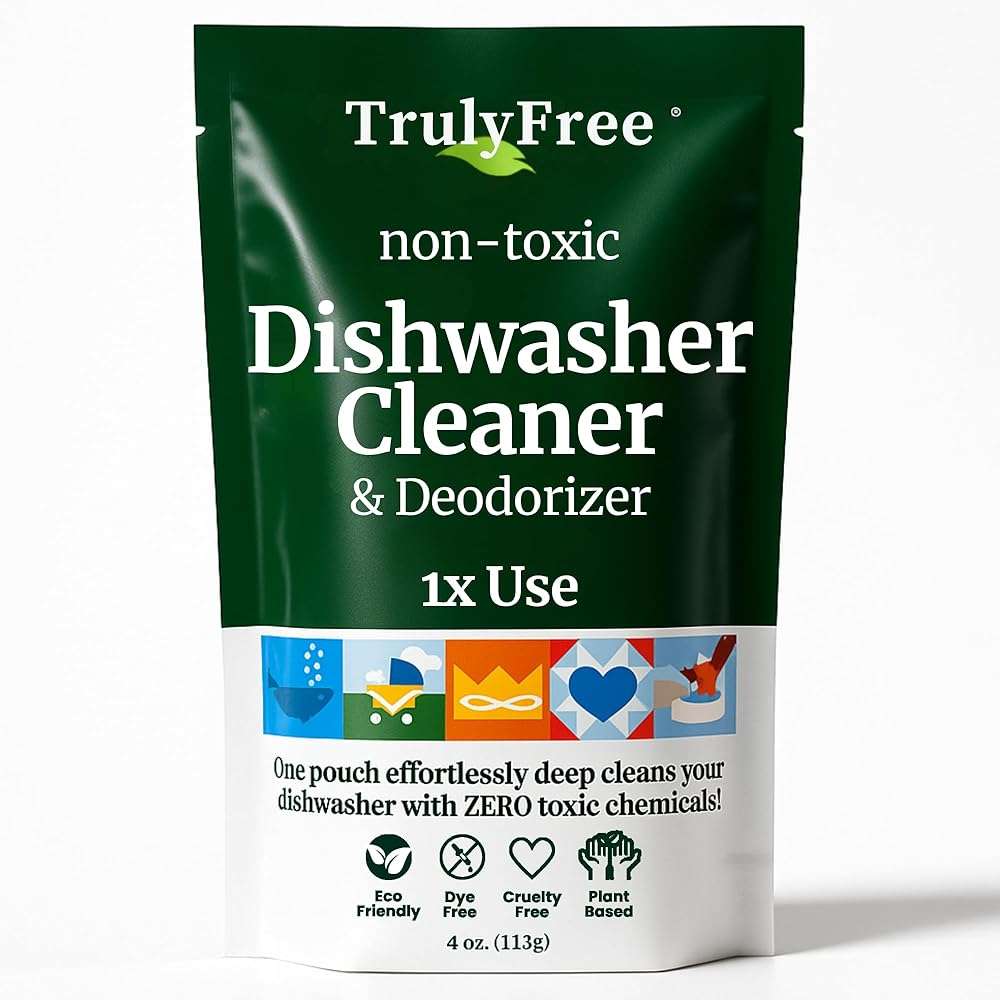 Truly Free Natural Dishwasher Cleaner - Dish Washer Machine Descaler, Fights Grease & Limescale, Hard Water Stain Remover, Smell Eliminator for Clean Dishwashers - Lemon Fresh Scent, 4 oz (Pack of 1) - Image 1