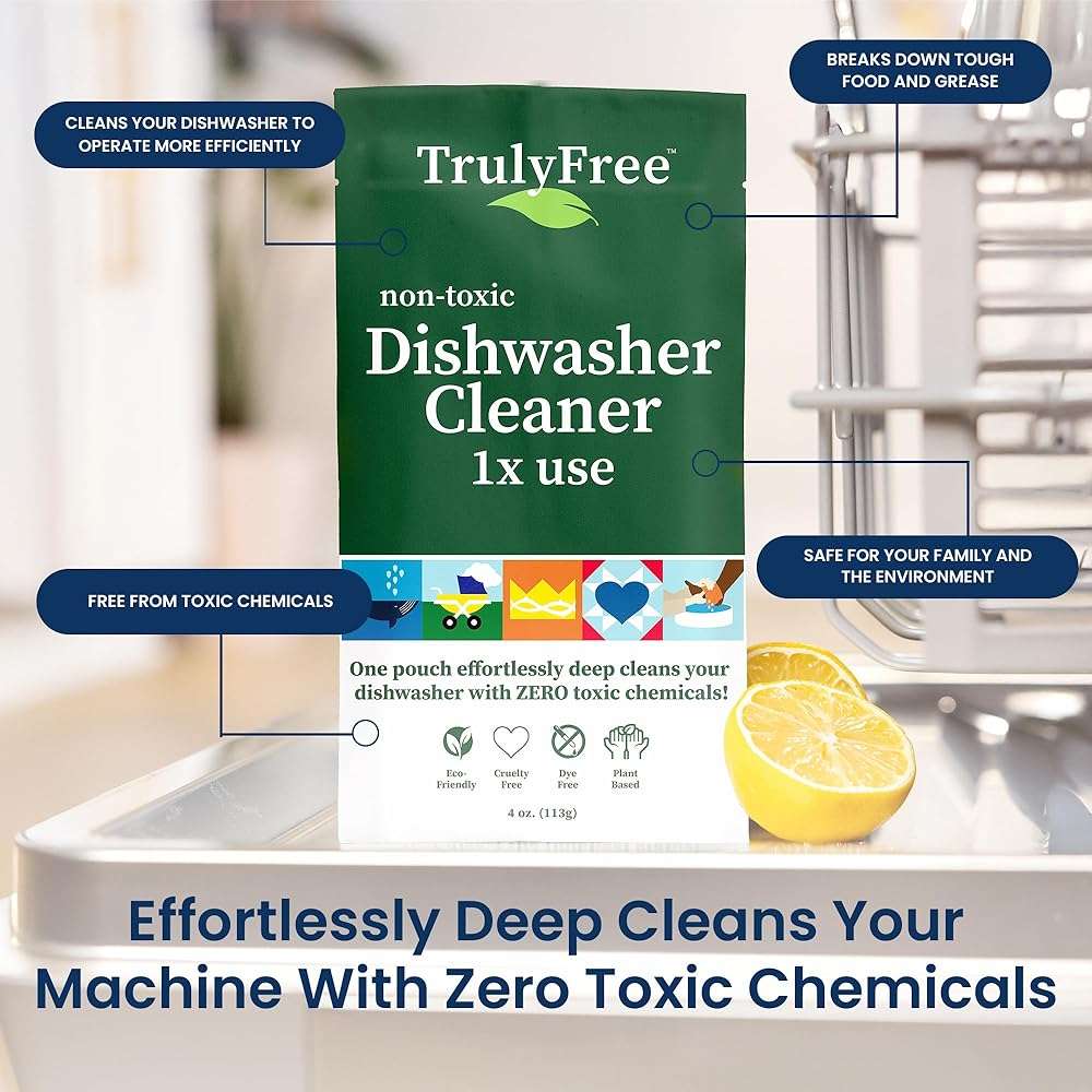 Truly Free Natural Dishwasher Cleaner - Dish Washer Machine Descaler, Fights Grease & Limescale, Hard Water Stain Remover, Smell Eliminator for Clean Dishwashers - Lemon Fresh Scent, 4 oz (Pack of 1) - Image 3