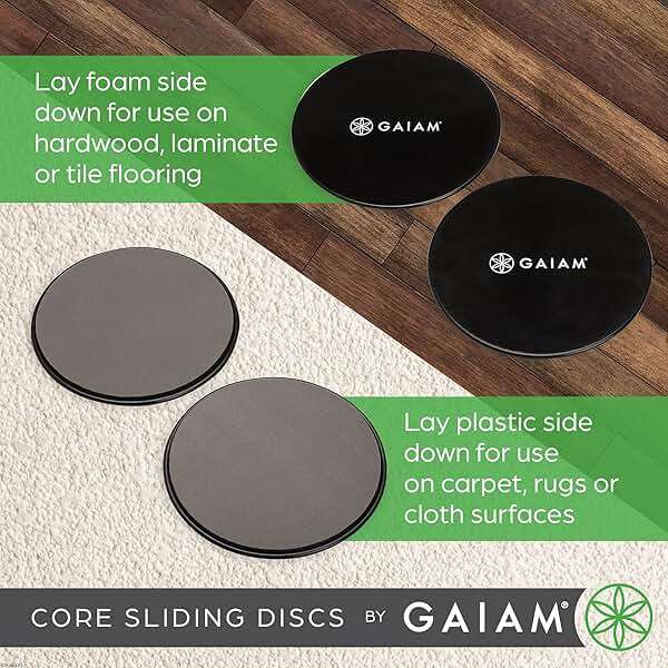 Gaiam Core Sliding Discs - Dual Sided Workout Sliders for Carpet & Hardwood Floor - Home Ab Pads Exercise Equipment Fitness Sliders for Women and Men - Image 2