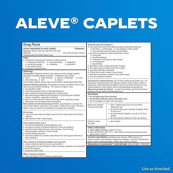 Aleve Pain Reliever & Fever Reducer Naproxen Sodium Caplets, Body and Arthritis Pain Reliever, Medicine for Adults and Children Ages 12 and Up, 60 Individual Pouches - Image 7