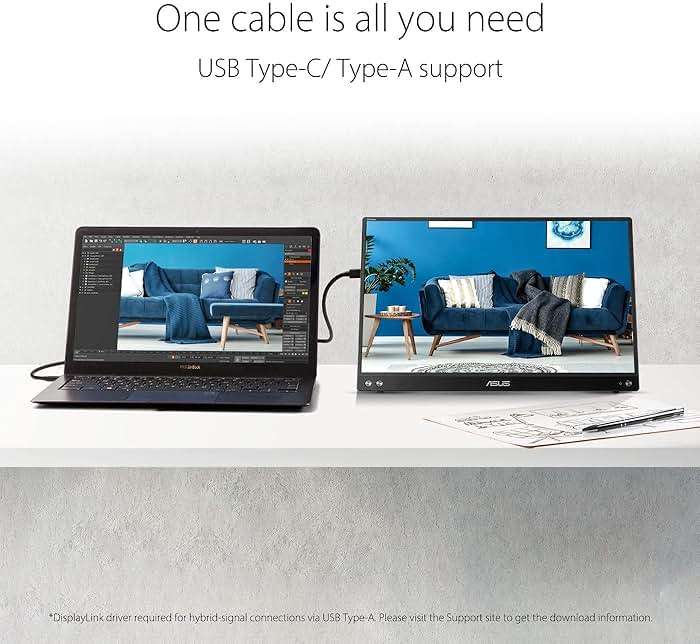 ASUS ZenScreen 15.6 Inch Portable Monitor - 1080P, Full HD, IPS, USB Type-C, Eye Care, Kickstand, for Laptop, PC, Phone, Console, Anti-Glare Surface, 3-Year Warranty - MB16ACV - Image 4