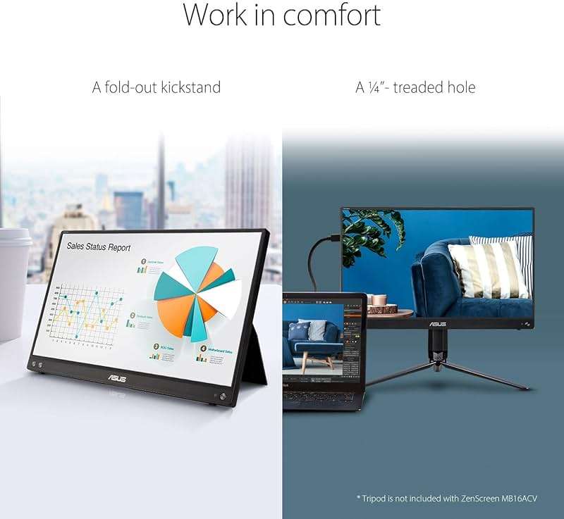 ASUS ZenScreen 15.6 Inch Portable Monitor - 1080P, Full HD, IPS, USB Type-C, Eye Care, Kickstand, for Laptop, PC, Phone, Console, Anti-Glare Surface, 3-Year Warranty - MB16ACV - Image 6