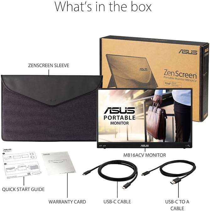 ASUS ZenScreen 15.6 Inch Portable Monitor - 1080P, Full HD, IPS, USB Type-C, Eye Care, Kickstand, for Laptop, PC, Phone, Console, Anti-Glare Surface, 3-Year Warranty - MB16ACV - Image 8