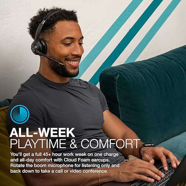 JLab Go Work Wireless Headsets with Microphone, 45+ Playtime PC Bluetooth Headset and Multipoint Connect to Laptop Computer and Mobile, Wired or Wireless Headphones (1 Pack) - Image 3