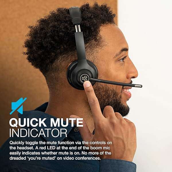 JLab Go Work Wireless Headsets with Microphone, 45+ Playtime PC Bluetooth Headset and Multipoint Connect to Laptop Computer and Mobile, Wired or Wireless Headphones (1 Pack) - Image 5
