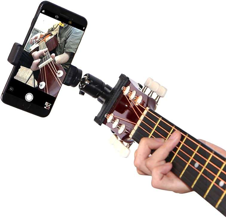 RockCheems Guitar Head Phone Holder Mount for Live Broadcast Teaching Video Recording Android and iPhone Compatible Guitar/Electric Guitar/Bass/Ukulele - Image 1