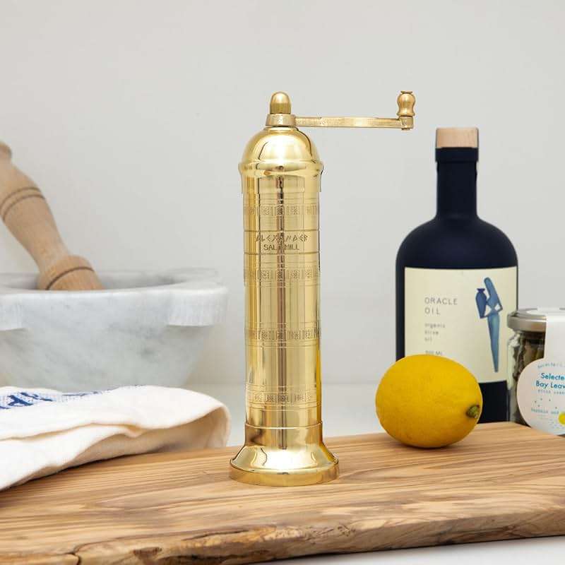 Alexander Home Original Greek Salt Mill, 8-Inch Brass – European Manual Salt Grinder Refillable - Image 2