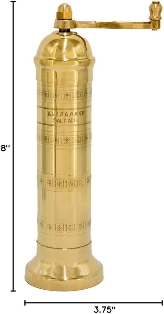 Alexander Home Original Greek Salt Mill, 8-Inch Brass – European Manual Salt Grinder Refillable - Image 3