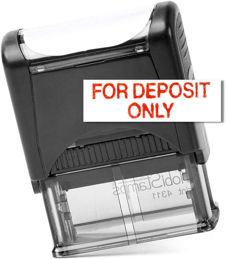 Self Inking Rubber Stamp, Refillable Red Ink Preinstalled - (9/16" x 1-1/2") (for Deposit ONLY) - Image 1