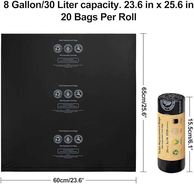 BLIKA 40 Count Toilet Replacement Bags, 8 Gallon, 30 Liter, Heavy Duty 1 Mil, Compost Bags 8 Gallon, Camping Toilet Bags for Portable Toilet, Car Travel, Camping, Long Trips - Image 2