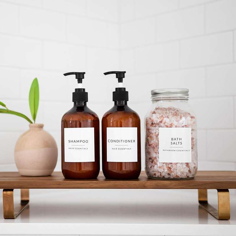 Minimalist Bathroom Labels for Organizing, 136 Preprinted Bath Room and Makeup Organizer Stickers, Waterproof Removable, Soap Shampoo Storage Supplies - Image 2