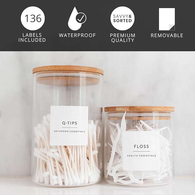 Minimalist Bathroom Labels for Organizing, 136 Preprinted Bath Room and Makeup Organizer Stickers, Waterproof Removable, Soap Shampoo Storage Supplies - Image 4
