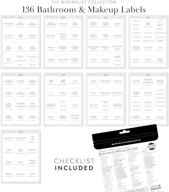 Minimalist Bathroom Labels for Organizing, 136 Preprinted Bath Room and Makeup Organizer Stickers, Waterproof Removable, Soap Shampoo Storage Supplies - Image 5