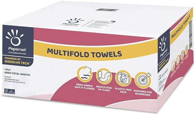 Papernet Multifold Paper Towels Powered by Dissolve Tech | Compatible with Universal Dispenser | 4,000 1-ply sheets, each 9.5” x 9.2” - Image 1