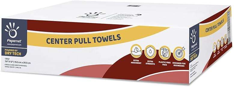 Papernet Centerpull Paper Towels | 6 Rolls Powered by Dry Tech | Compatible with Universal Dispenser | 1-ply 7.6” x 12” - Image 1