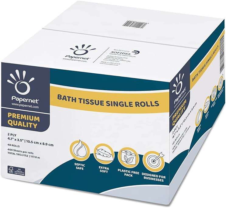 Papernet Toilet Tissue 48 Single Rolls with 400 Premium Quality Sheets per roll | Compatible with Universal Dispensing System | 2 ply 400 sheets 4.1” x 4.0” - Image 1
