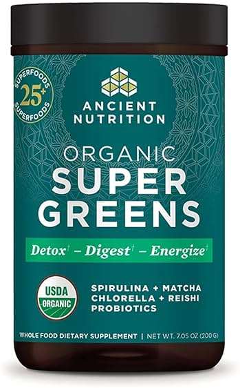 Ancient Nutrition Super Greens Powder, Organic Superfood Powder with Probiotics Made with Spirulina, Chlorella, Matcha, and Digestive Enzymes, 25 Servings, 7.05oz - Image 1