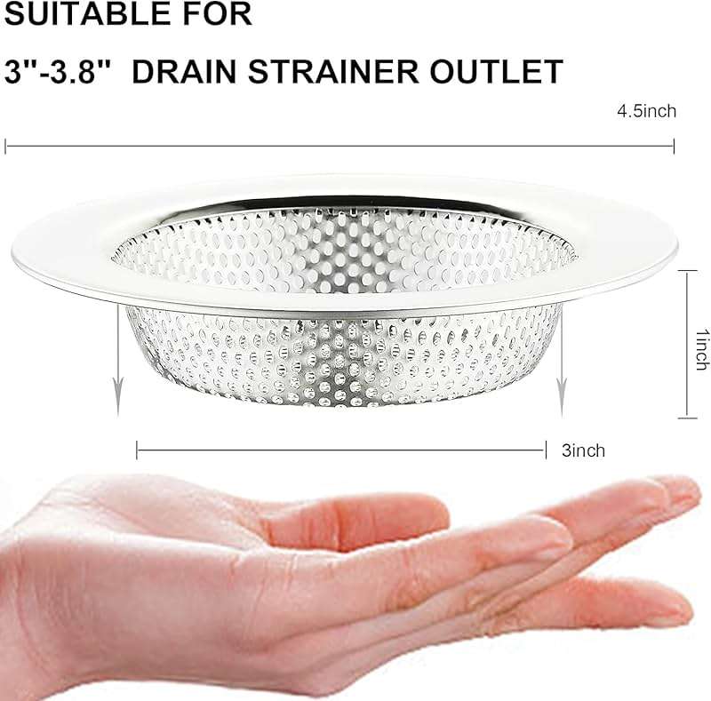 Kitchen Sink Strainer Stainless Steel, LASSHSWA Kitchen Sink Drain Strainer, Sink Strainers for Kitchen Sinks with Large Wide Rim 4.5" Diameter (2 Pack) - Image 2