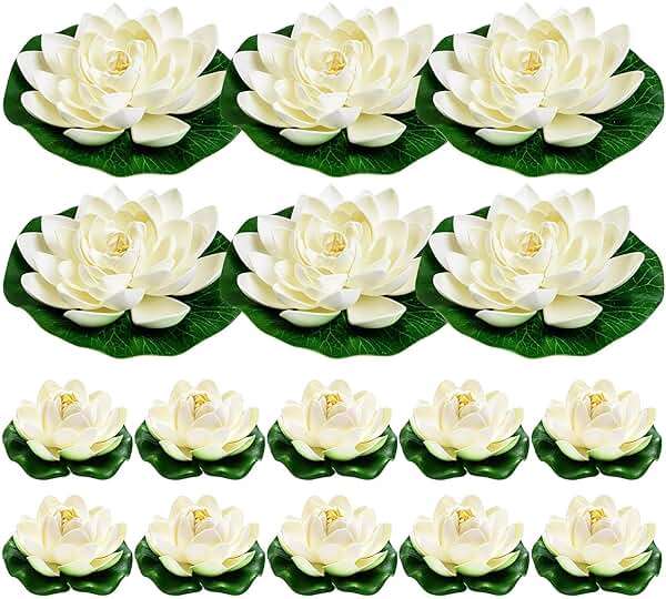 WhistenFla 16Pcs Artificial Floating Pool Flowers, 7in & 4in Fake Water Lily Pads Flowers, Lotus Flower Floating Pool Decorations - Image 1