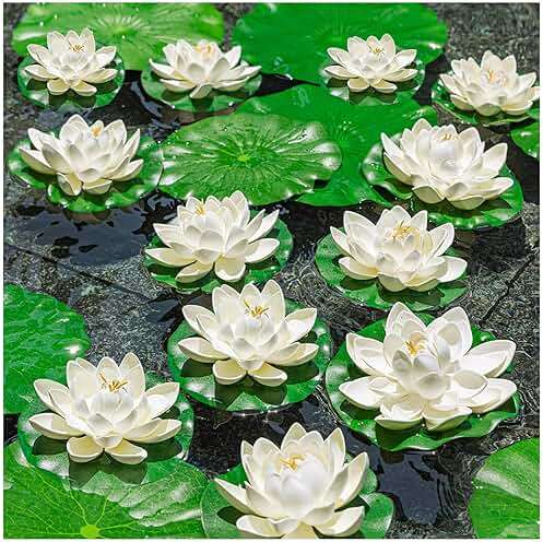 WhistenFla 16Pcs Artificial Floating Pool Flowers, 7in & 4in Fake Water Lily Pads Flowers, Lotus Flower Floating Pool Decorations - Image 2