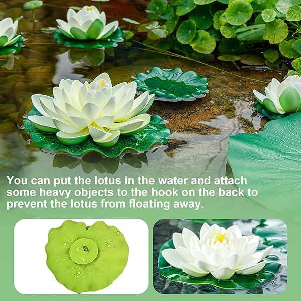 WhistenFla 16Pcs Artificial Floating Pool Flowers, 7in & 4in Fake Water Lily Pads Flowers, Lotus Flower Floating Pool Decorations - Image 4