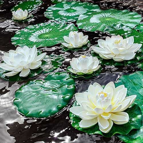 WhistenFla 16Pcs Artificial Floating Pool Flowers, 7in & 4in Fake Water Lily Pads Flowers, Lotus Flower Floating Pool Decorations - Image 6