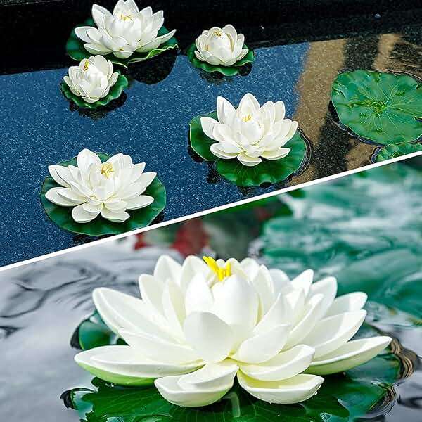 WhistenFla 16Pcs Artificial Floating Pool Flowers, 7in & 4in Fake Water Lily Pads Flowers, Lotus Flower Floating Pool Decorations - Image 7
