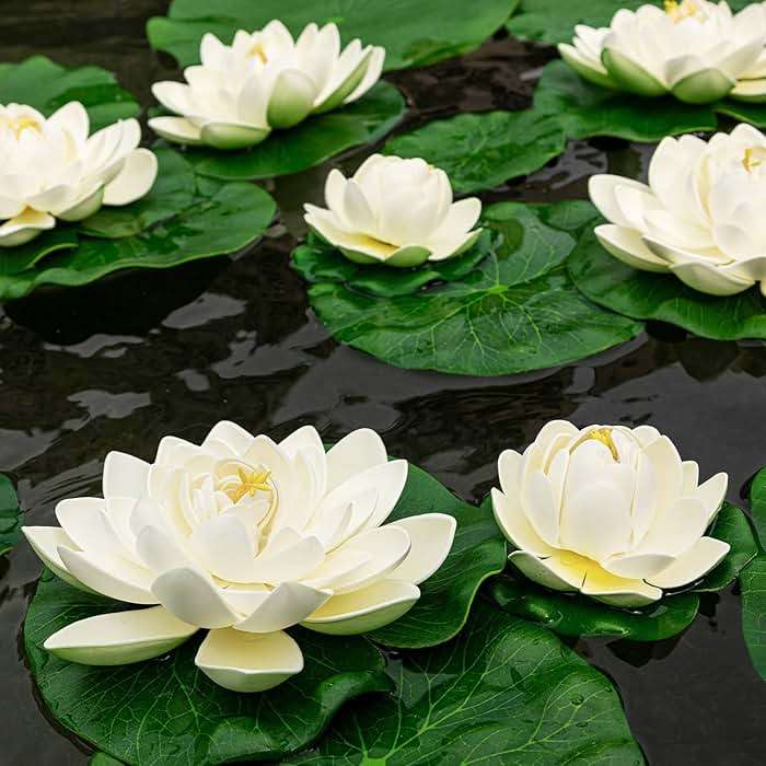 WhistenFla 16Pcs Artificial Floating Pool Flowers, 7in & 4in Fake Water Lily Pads Flowers, Lotus Flower Floating Pool Decorations - Image 8