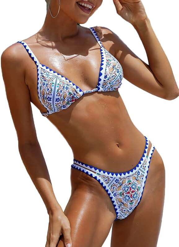 BIKINX Womens Swimsuits Sexy Thong Micro Bikini Ditsy Floral Two Piece Sets Bathing Suit Color Block Bandeau Swim Top - Image 1