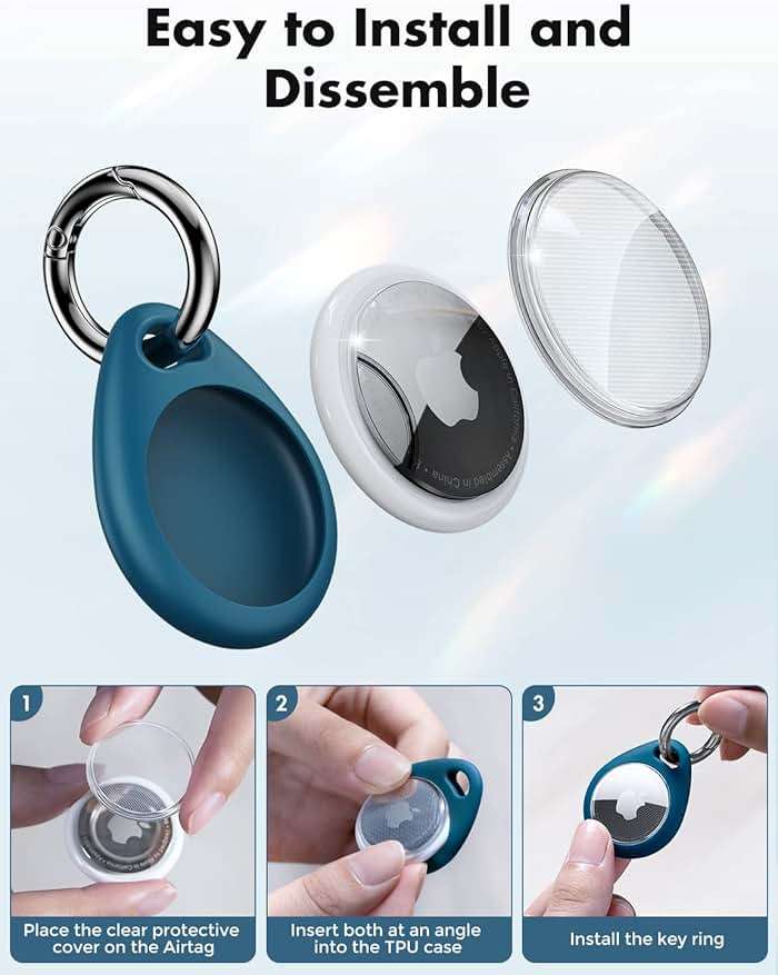 UNBREAKcable AirTag Holder for Apple - 4 Pack Air Tag Case [Fit Tightly Design] [Easy to Install] [Hold Securely] Waterproof TPU Protective Cover with Metal Keychain for Kids,Pet,Luggage,Backpack,Keys - Image 4