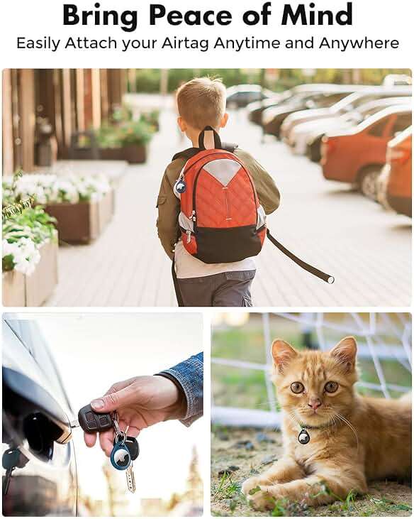 UNBREAKcable AirTag Holder for Apple - 4 Pack Air Tag Case [Fit Tightly Design] [Easy to Install] [Hold Securely] Waterproof TPU Protective Cover with Metal Keychain for Kids,Pet,Luggage,Backpack,Keys - Image 9