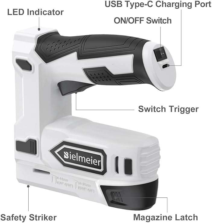 Bielmeier Electric Staple Gun, 2 in 1 Lithium-ion Electric Stapler, 4V Cordless Brad Nailer Kit with Staples Nails, USB Charger, Power Tacker for Upholstery, Material Repair, Carpentry, DIY - Image 7