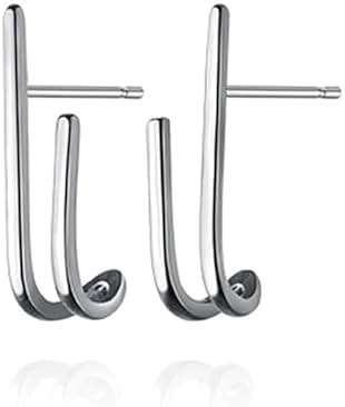 Reffeer Solid 925 Sterling Silver Bar Open Hoop Earrings Huggie Studs for Women Teens Bar Half Hoop Earrings Huggie - Image 1