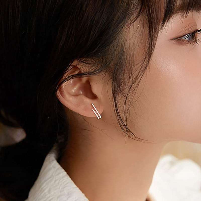 Reffeer Solid 925 Sterling Silver Bar Open Hoop Earrings Huggie Studs for Women Teens Bar Half Hoop Earrings Huggie - Image 3