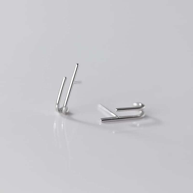 Reffeer Solid 925 Sterling Silver Bar Open Hoop Earrings Huggie Studs for Women Teens Bar Half Hoop Earrings Huggie - Image 5
