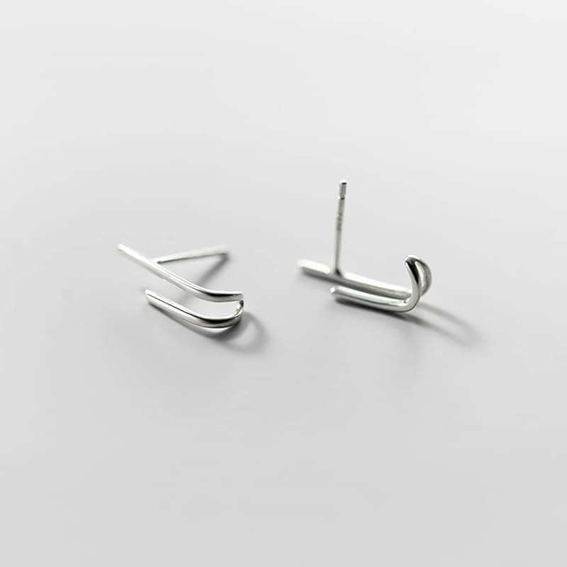 Reffeer Solid 925 Sterling Silver Bar Open Hoop Earrings Huggie Studs for Women Teens Bar Half Hoop Earrings Huggie - Image 6