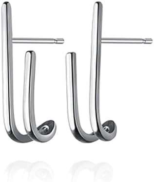 Reffeer Solid 925 Sterling Silver Bar Open Hoop Earrings Huggie Studs for Women Teens Bar Half Hoop Earrings Huggie - Image 9