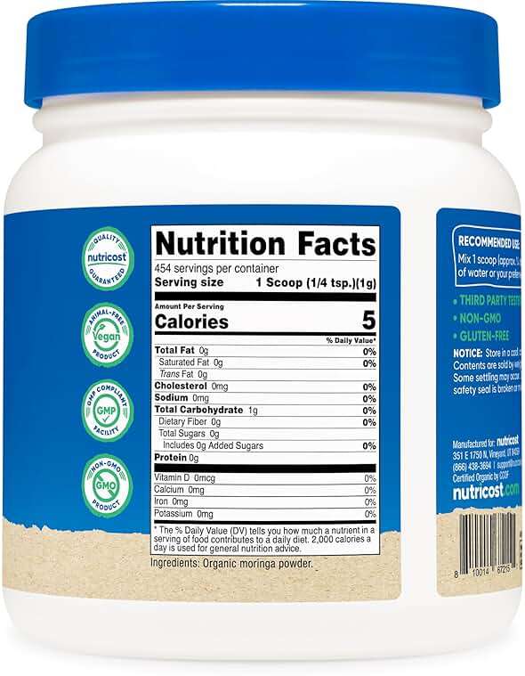 Nutricost Organic Moringa Powder 1LB (16oz) - Gluten Free, Non-GMO, Vegetarian Friendly - Image 5