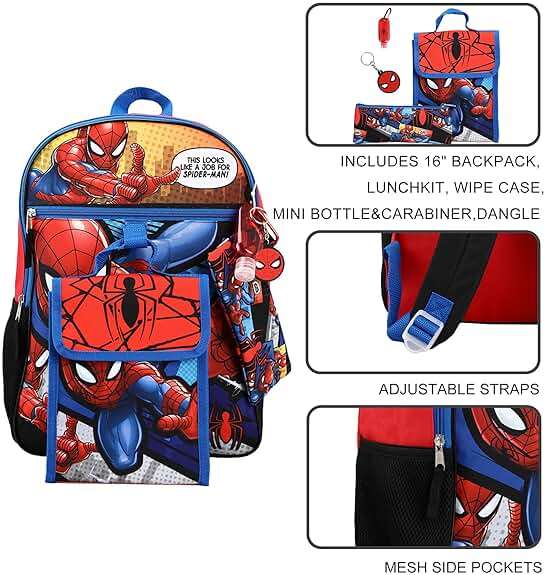 BIOWORLD Mens Spider-man 6-Piece Backpack Set (Little Kid/Big Kid), Blue, One size - Image 6