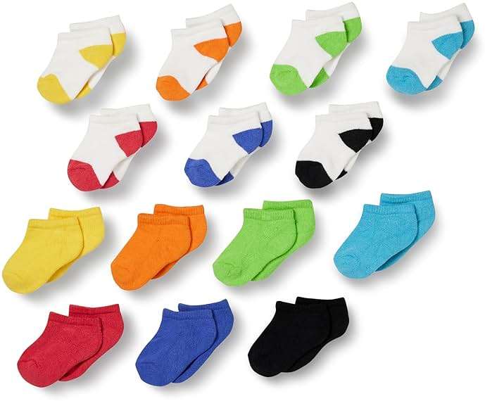 Amazon Essentials Unisex Kids and Toddlers' Cotton Low Cut Cushioned Socks for Boys Girls Toddlers, 14 Pairs - Image 1